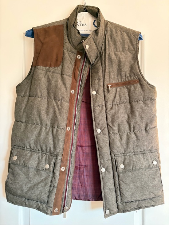 Other - Tasso Elba Quilted Puffer Vest Brown Plaid Lining Utility Outdoor Size S Men’s